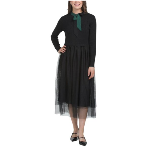 NANCY YANG Tie Neck Midi Dress - Picture 1 of 3
